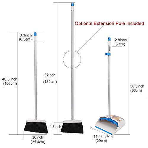 TreeLen Long Handle Broom and Dustpan Set,Upright Dust Pan Combo for Home, Kitchen, Room, Office, Lobby Floor Use Without Bending - color: Blue Broom and Dustpan