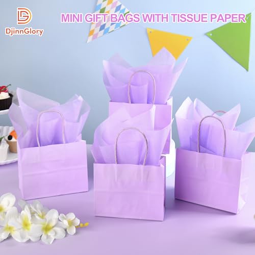 DjinnGlory 24 Pack Mini Tiny Small Lavender Purple Paper Gift Bags with Handles 6x5x2.5 Inch and 24 Tissue Paper for Merchandise Wedding Baby Shower Birthday Party Favors Goodies - color: Purple