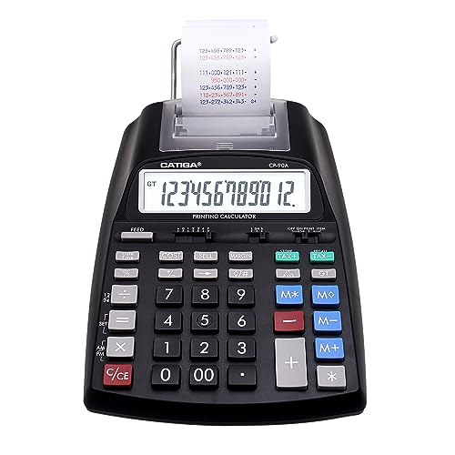 CATIGA Printing Calculator with Tape Print Out - 10 Key Adding Machine with Paper Roll, Desktop Electric Calculator for Accounting, Business, Finance, Home Office Use CP90A - color: 1) Black Pro