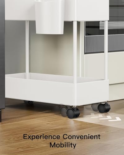Pipishell 3 Tier Slim Storage Cart with Wheels, Bathroom Cart, White - color: White, size: 3-Tier