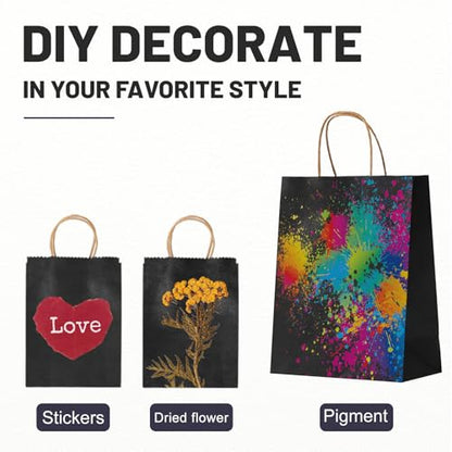 LIHOMR Gift Bags 5.9"x3.15"x8.25", 100pcs Kraft Paper Bag with Handles - color: Black, size: 8.25 x5.9x3.15 Inch (Pack of 100)