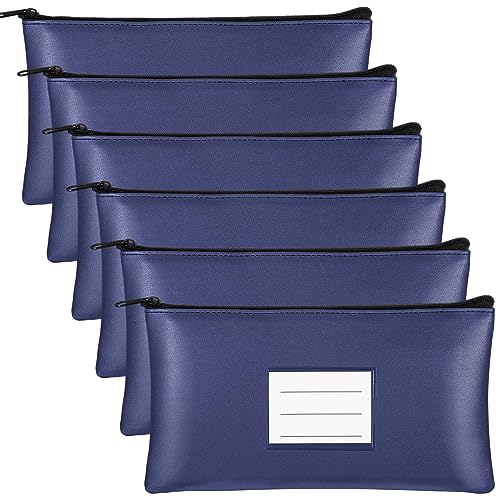 Paterr 6 Pcs Money Bags with Zipper PU Leather Deposit Bank Bag Security Money Pouch Receipt Holder Bank Pouch Wallet with Label for Cash Coin Makeup Cosmetics Bills Tickets, 11 x 6 Inch(Navy Blue) - color: Navy Blue