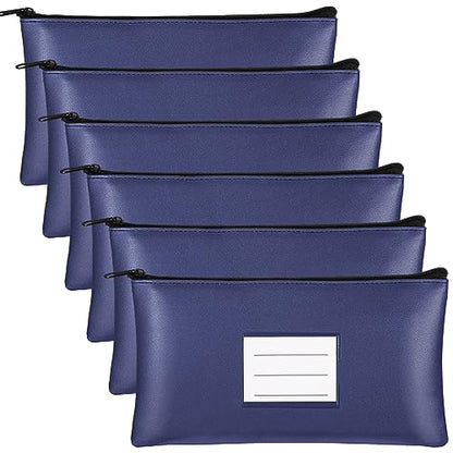 Paterr 6 Pcs Money Bags with Zipper PU Leather Deposit Bank Bag Security Money Pouch Receipt Holder Bank Pouch Wallet with Label for Cash Coin Makeup Cosmetics Bills Tickets, 11 x 6 Inch(Navy Blue) - color: Navy Blue