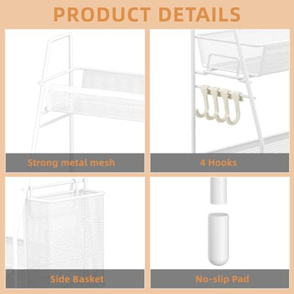 2 Tier Bathroom Countertop Organizer, Vanity Storage Shelf, Small, White - color: Small White Wire Mesh