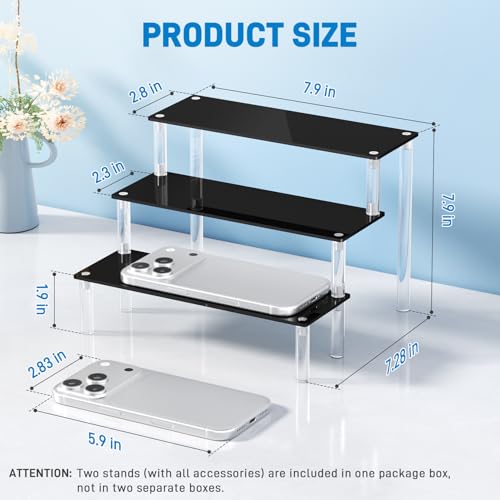 2 Packs Acrylic Display Stand Riser,3 Tier Perfume Organizer Cupcake Stand - color: Black, size: 7.9x2.8 inch