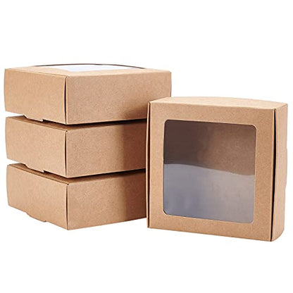 BENECREAT 20Pcs Cardstock Boxes with Clear Window, 3.7x3.7x1.4inch, Brown - color: Brown, size: 1 Count (Pack of 20)