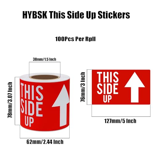 Hybsk 3x5 Inch This Side Up Warning Stickers for Shipping and Packing Total 100 Per Roll - size: 3x5 inch