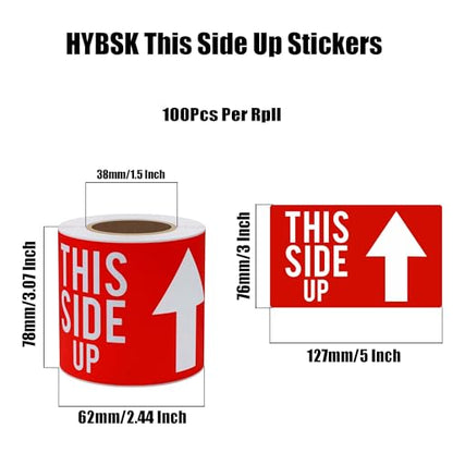Hybsk 3x5 Inch This Side Up Warning Stickers for Shipping and Packing Total 100 Per Roll - size: 3x5 inch