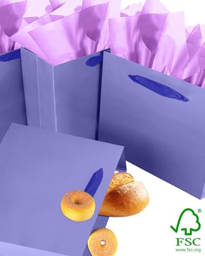 qiqee Gift Bags With Tissue Paper, Violet, Medium 9.6"x7.9"x4.3", 24PCS - color: Violet, size: 24 Count (Pack of 1)
