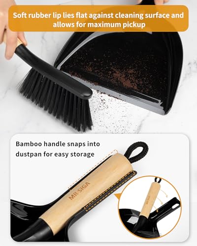 MR.SIGA Dustpan and Brush Set, Bamboo Handle, Black, 1 Set - color: Black