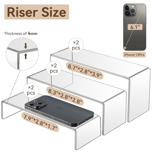 ANDGOO Display Risers, 6 Pcs(7.9”L-8.3”L-8.7”L) Rectangular Clear Acrylic Showcase Collectibles Display Stands Suitable for Retail Shoe Showcase Jewelry Funko Pop Figures - color: Clear, size: 6Pcs (7.9”L~8.3”L~8.7”L)