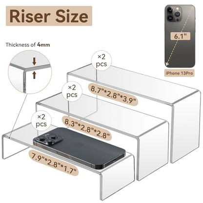 ANDGOO Display Risers, 6 Pcs(7.9”L-8.3”L-8.7”L) Rectangular Clear Acrylic Showcase Collectibles Display Stands Suitable for Retail Shoe Showcase Jewelry Funko Pop Figures - color: Clear, size: 6Pcs (7.9”L~8.3”L~8.7”L)