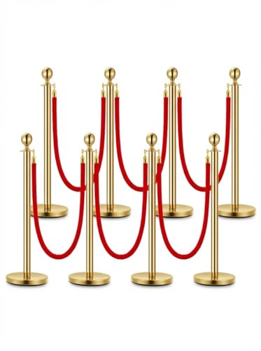 Red Carpet Ropes and Poles 8 Gold Stanchion Posts + 6 Red Velvet Ropes - size: 8 Post I 6 Rope