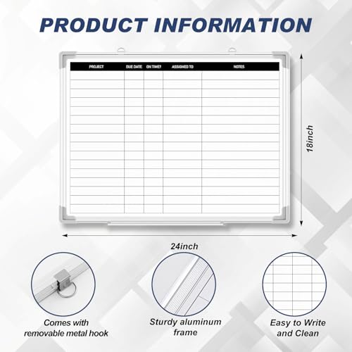 Lincia Lined Dry Erase Board for Office, Project Planning Board, 24"x18" - size: 24"W x 18"H, style: Project Planning Board