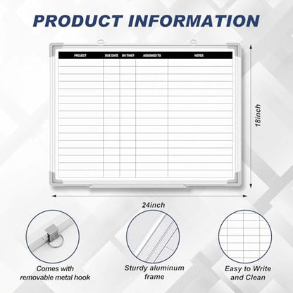 Lincia Lined Dry Erase Board for Office, Project Planning Board, 24"x18" - size: 24"W x 18"H, style: Project Planning Board