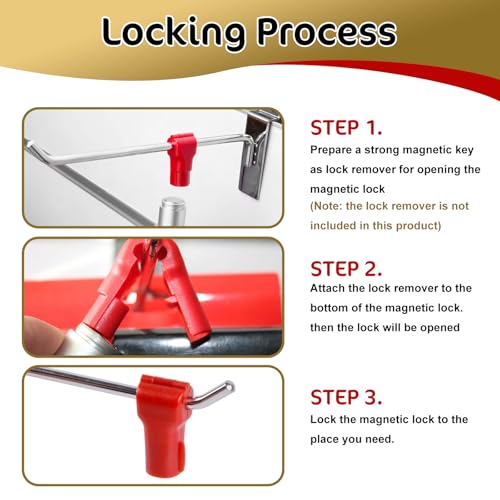 120 Packs Peg Hook Locks, 6 mm Plastic Magnet Security Red Stop Lock Anti-Theft Pegboard Display Hook Locks for Retail Shop and Shopping Center