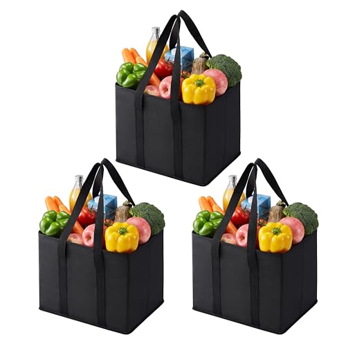 VENO 3 Pack Reusable Grocery Shopping Bags Utility Tote w/Sturdy Handles - color: Black, size: 3 Pack - 6 Gallon
