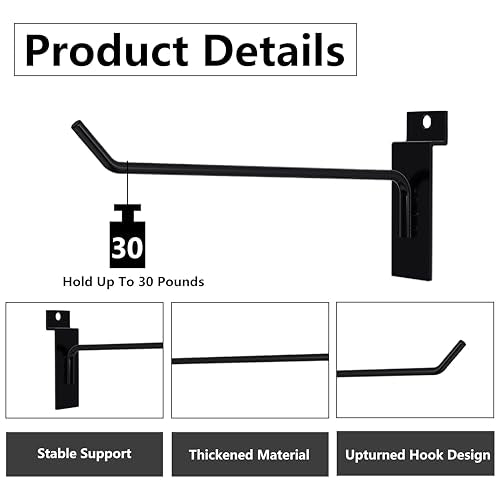 4" Slatwall Storage Hooks Black, 25pcs Display Hooks - color: Black, size: 4 Inch