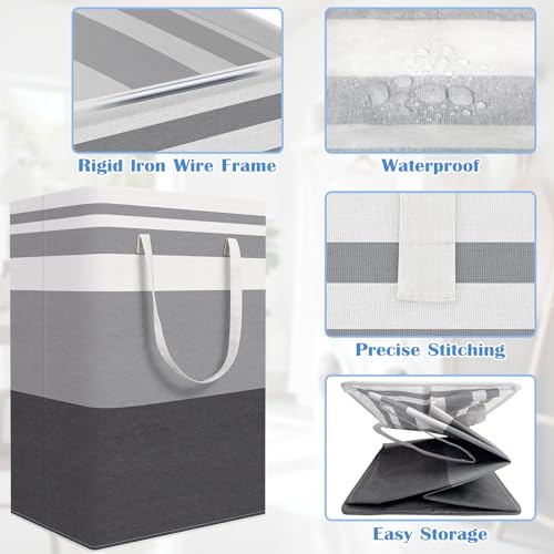 BlissTotes 3-Pack Laundry Basket, Collapsible Laundry Hamper, Grey, 75L - color: Grey, size: 75L