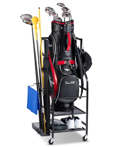 FHXZH Golf Bag Storage Garage Organizer - Golf Bag Stand with Wheels - color: Black - Without Bottom Drawer Basket