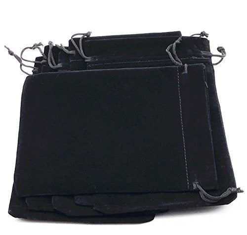 6pcs 7" X 5" Velvet Cloth Jewelry Pouches/Drawstring Bags (Black)