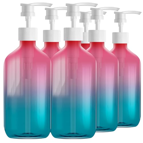 Empty Plastic Bottles with Pump Dispenser, 500ml Gradient Bottle, 6 Pack - color: Gradient, size: 6 Pack