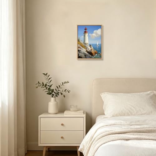 Lighthouse Coastal Ocean Wooden Box Sign Wall Art 8x12 Inch - color: Beach Lighthouse
