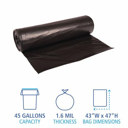 Boardwalk BWK522 Super Extra-Heavy Repro Can Liner, 43" x47", 1.6 Mil, 56 gal, Black, 25 Bags per Roll (Pack of 4 Rolls)