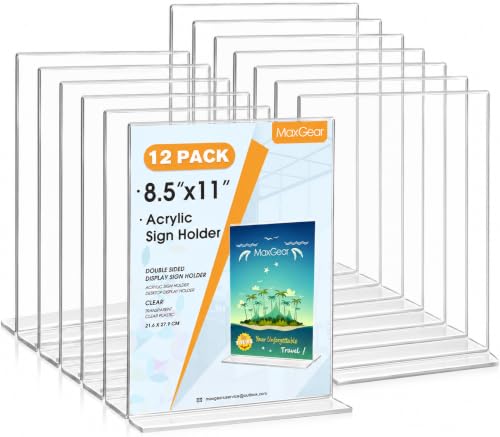 MaxGear 12 Pack Acrylic Sign Holder 8.5x11, Double-Sided Display, Vertical - size: 8.5"x11" - 12 Pack