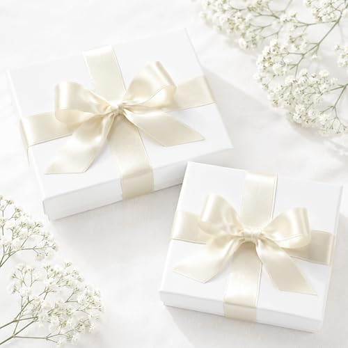 KINGLAKE Double Faced Ivory Satin Ribbon - 1-1/2 Inch x 50 Yards - color: Ivory
