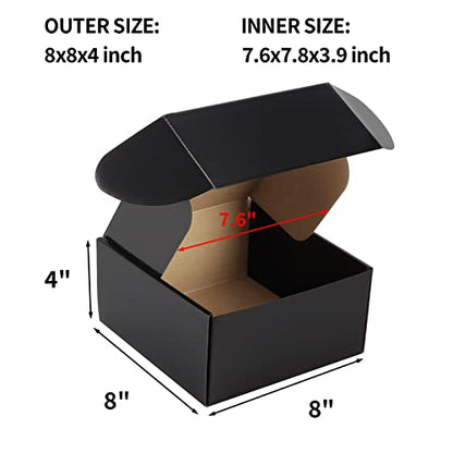 Hoikwo 25 Pack 8x8x4 Shipping Boxes for Small Business, Black Packaging Cardboard Boxes, Moving Mailing Packing Box - color: Black(Glossy), size: 8x8x4-25 Pack