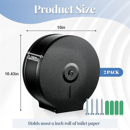 Mifoci 2 Pcs Industrial Toilet Paper Holder Commercial Roll Dispenser Wall Mount Stainless Steel Jumbo Tissue Dispenser Fits 9" Roll Toilet Paper for Office Home Public Places (Black) - color: Black