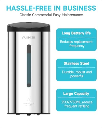 AIKE Automatic Liquid Soap Dispenser,25oz Capacity for Bathroom,Polished - color: Polished Stainless Steel