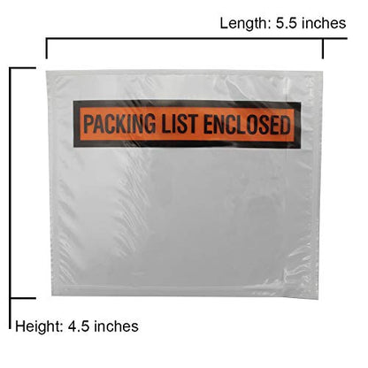 100 Clear Packing List Enclosed Invoice Envelopes 4.5" x 5.5" Self Adhesive