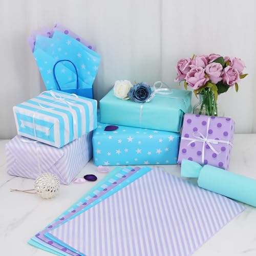 BEISHIDA 100 Sheets Blue Purple Tissue Paper Bulk for Gift Wrapping Bags - color: bluepurple100