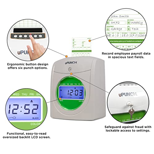 uPunch HN3500 Advanced Time Clock Bundle for Small Business: Complete Employee Time Tracking System with 100 Time Cards, 2 Racks, 2 Ribbons, and 6 Keys - style: HN3500 Bundle