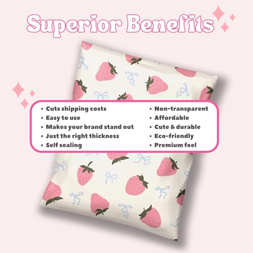 Picksie Mailers - Poly Mailer Packaging Bags 10x13 Cute Shipping Envelopes - color: Strawberry Aesthetic, size: 10x13