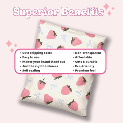 Picksie Mailers - Poly Mailer Packaging Bags 10x13 Cute Shipping Envelopes - color: Strawberry Aesthetic, size: 10x13