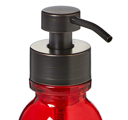 Red Wide Mouth Glass Soap Dispenser with Metal Pump and Non Slip Coaster - 16oz Glass Jar Lotion Bottle by Industrial Rewind (Red WM/ORB) - color: Red Wm/ Orb