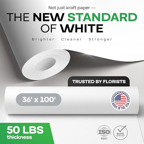 IDL Packaging White Flower Wrapping Paper, 36"x1200" (100 feet) - USA-Made Premium 50lb Thick Bouquet Wrapping Paper - Elegant Flower Wrap Roll for Weddings, Ceremonies & Special Events - color: White, size: 36" X 100 Feet