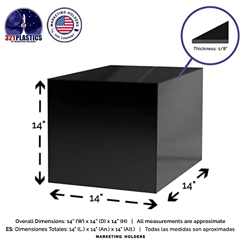 Marketing Holders 14" Acrylic Display Riser Box with One Open Side Versatile Black Square One Piece Retail Merchandise Storage Bin or Product Platform No Assembly - size: 14"w x 14"d x 14"h Black
