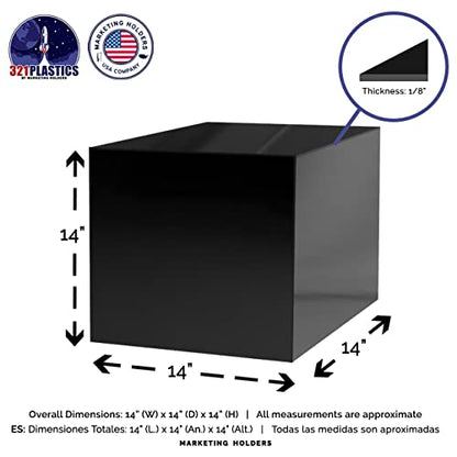 Marketing Holders 14" Acrylic Display Riser Box with One Open Side Versatile Black Square One Piece Retail Merchandise Storage Bin or Product Platform No Assembly - size: 14"w x 14"d x 14"h Black