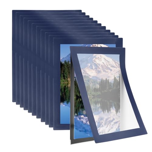 PATIKIL 4 x 6 Inch Magnetic Sign Holder, 12Pcs Self-Adhesive Magnetic Border Wall Mount PVC Picture Frames Document Holder for Wall Window Home Office Store Poster, Dark Blue - color: Dark Blue