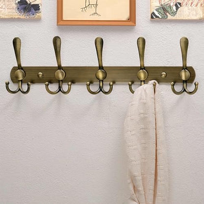 Dseap Coat Rack Wall Mounted - 5 Tri Hooks, Heavy Duty, Stainless Steel, Metal Coat Hook Rail for Coat Hat Towel Purse Robes Mudroom Bathroom Entryway,Bronze - color: Bronze, size: L=16" (1 Pcs)