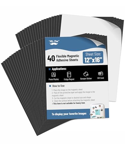 Mr. Pen- Flexible Magnetic Sheets with Adhesive Backing, 12" x 16", 40 Pack - size: 12" x 16", style: 40 Pack