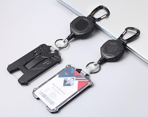 Badge Holder Retractable Clip Heavy Duty Carabiner Badge Reel Keychain with Id Cards Holder Cool Tactical ID Holder (2 Holders and 2 Badge Reels Black # 03) - color: 2 Holders and 2 Badge Reels Black # 03