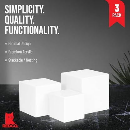 Red Co. Set of 3 Glossy White Acrylic Cube Display Nesting Riser Stands with Hollow Bottoms - color: White, size: 4",5",6" - 1 Pack