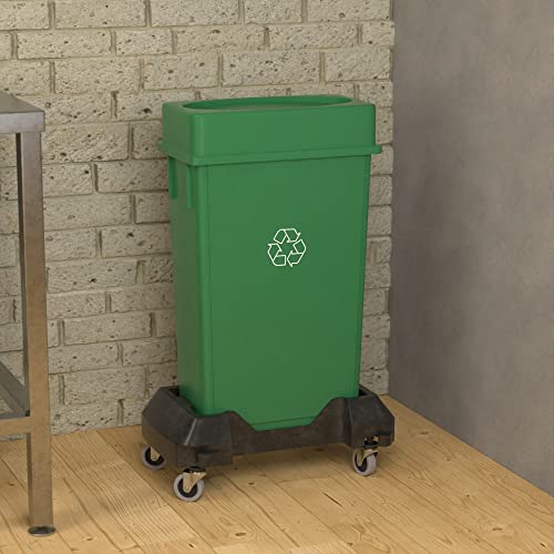 23 Gallon Green Recycle Slim Jim Trash Can with Drop Shot Lid and Dolly - color: Green Recycle, size: With Wheels, style: Drop Shot Lid