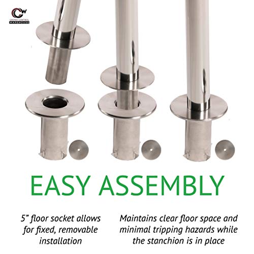CCW RRBB-100 Retractable Belt Barrier Stanchions, 11-Foot, Set of 2 - color: Black Wth Red Horizontal Stripe, size: Satin Stainless Steel