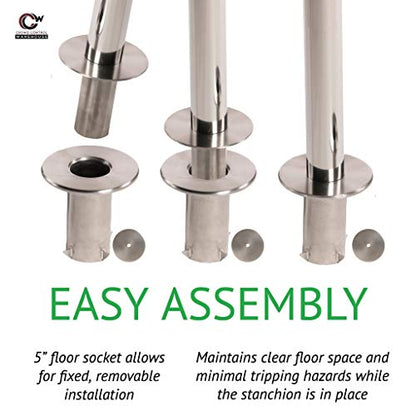 CCW Retractable Belt Barrier Stanchions Set of 2, 11 Ft Blue Belt RRBB-100 - color: Blue, size: Satin Stainless Steel